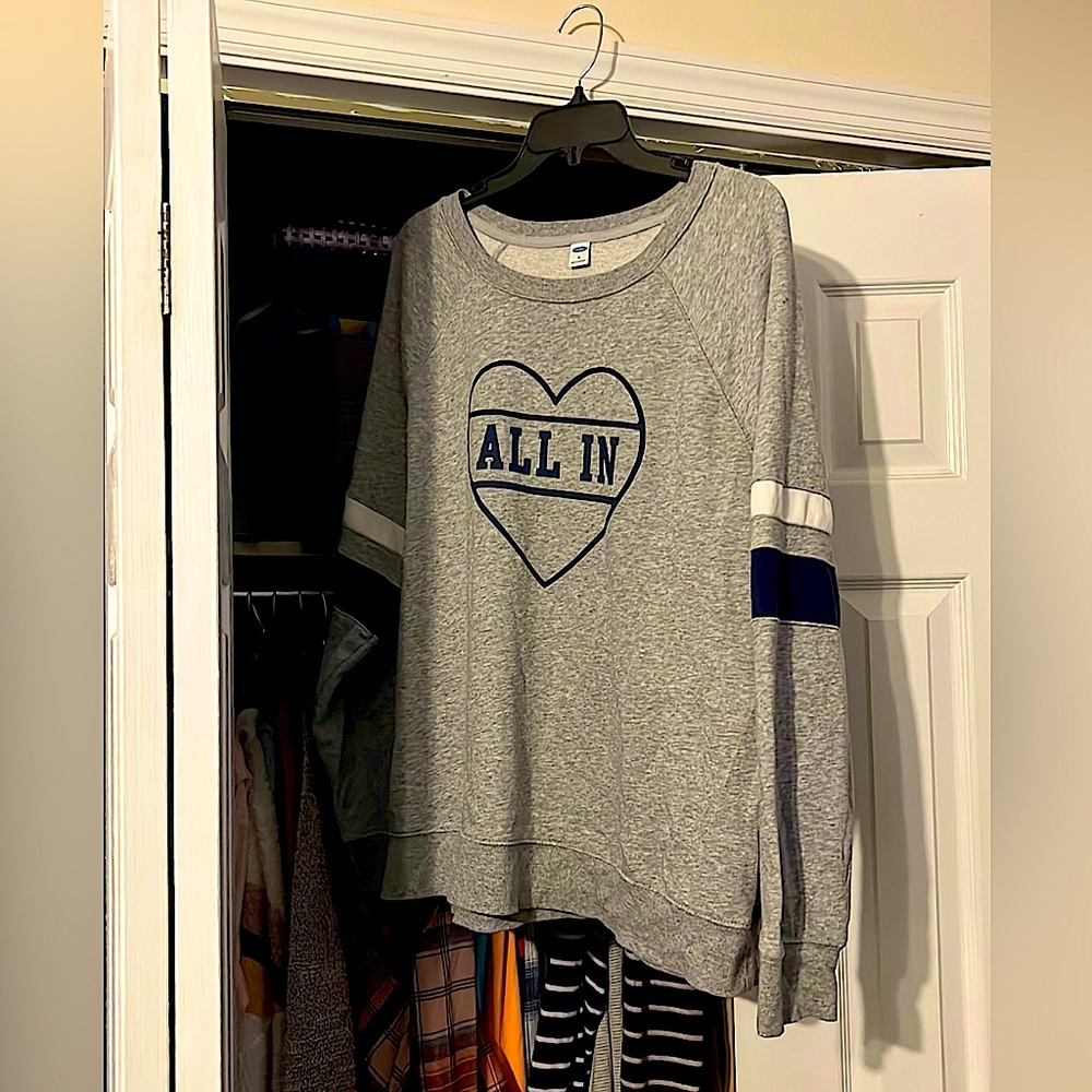 Old Navy ALL IN Gray Heart Sweatshirt Top